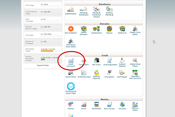 email icon in cpanel